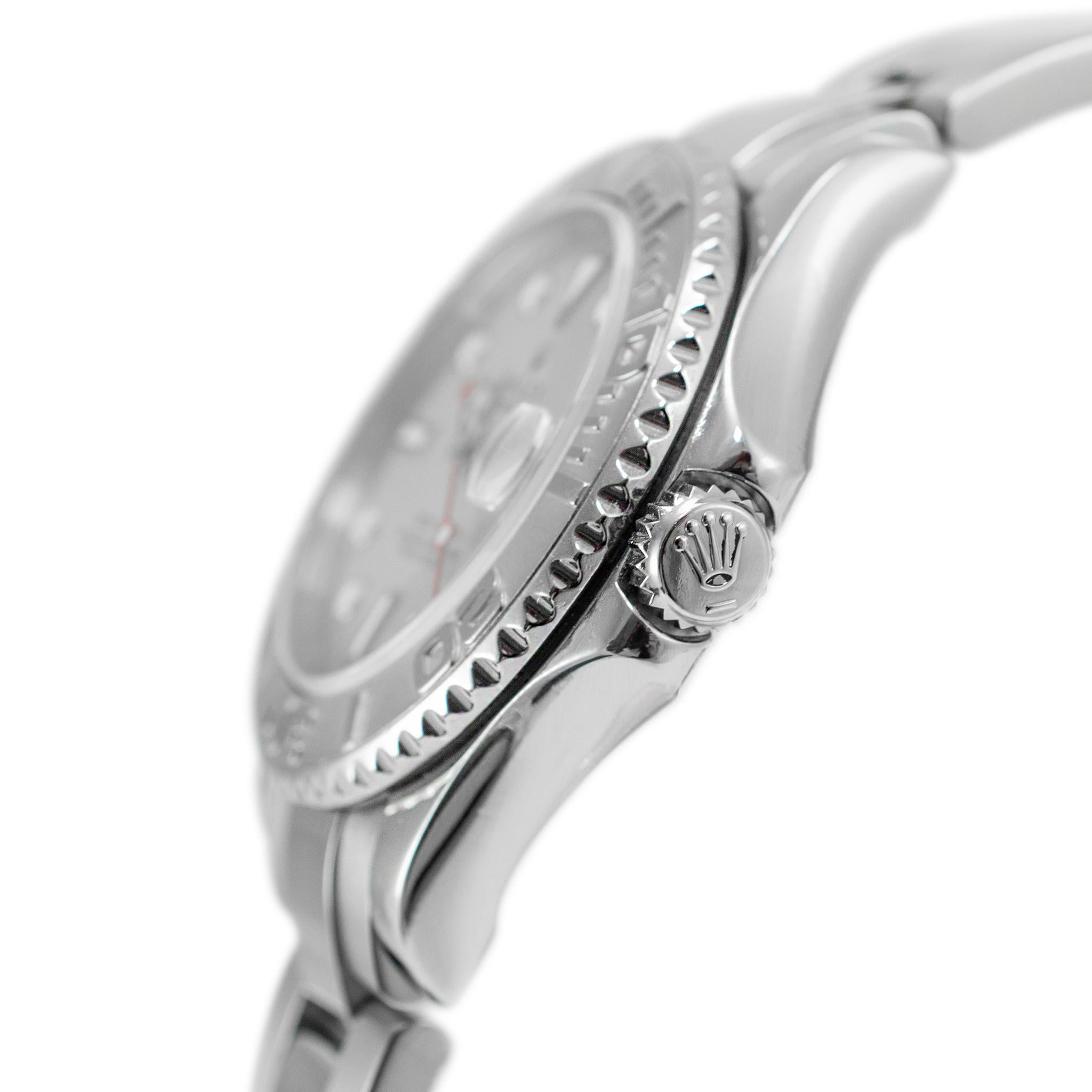 2000 Rolex Yacht-Master Rolesium 35MM Midsize 168622 Platinum Oyster Steel Watch In Excellent Condition In Houston, TX