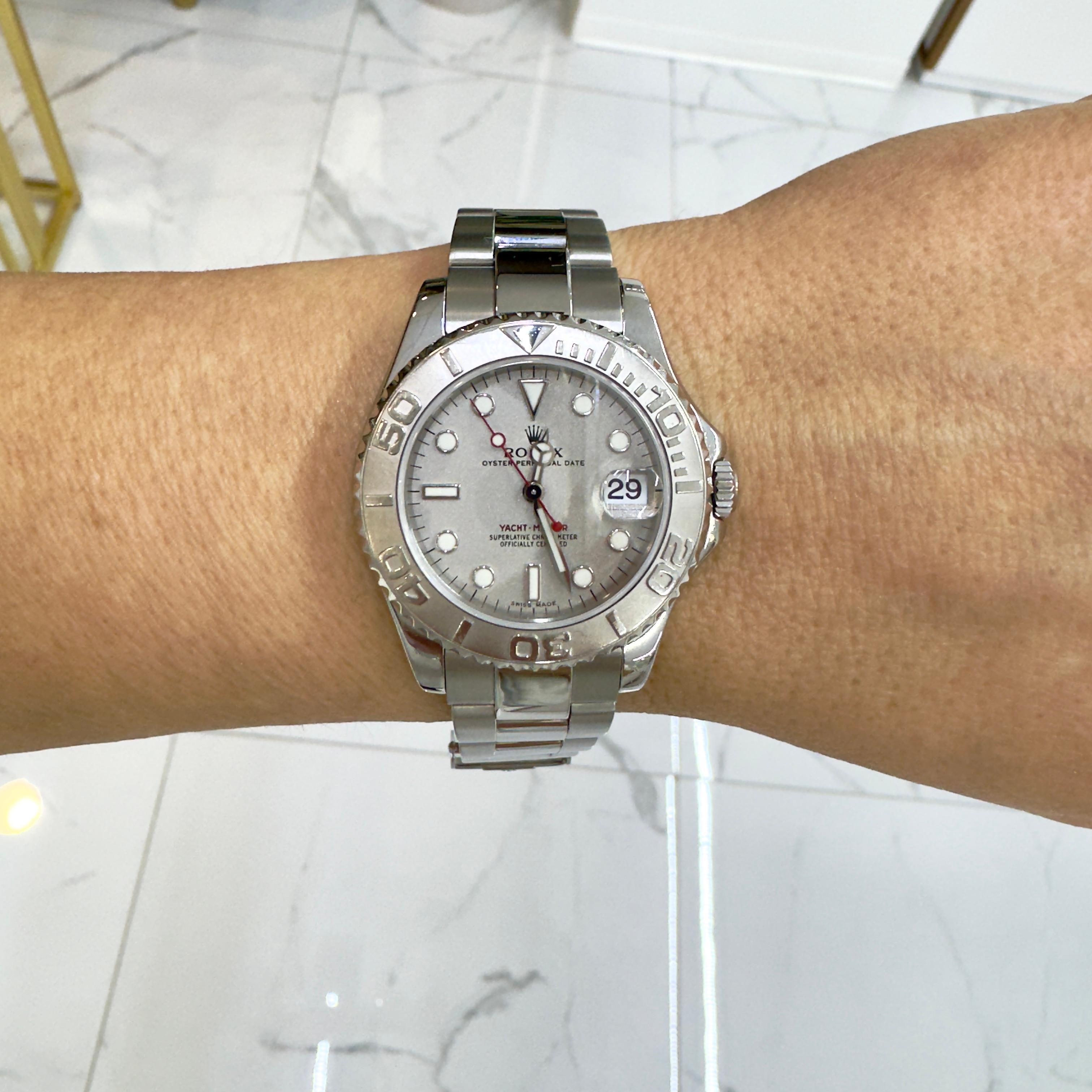 2000 Rolex Yacht-Master Rolesium 35MM Midsize 168622 Platinum Oyster Steel Watch 5