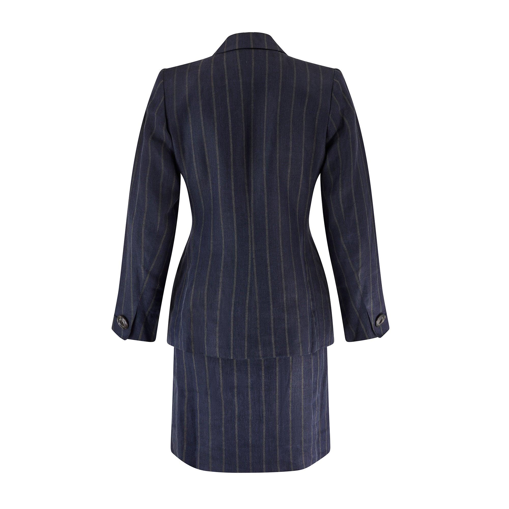 Black 2000 Runway Alber Elbaz for Saint Laurent Navy Pinstripe Skirt Suit