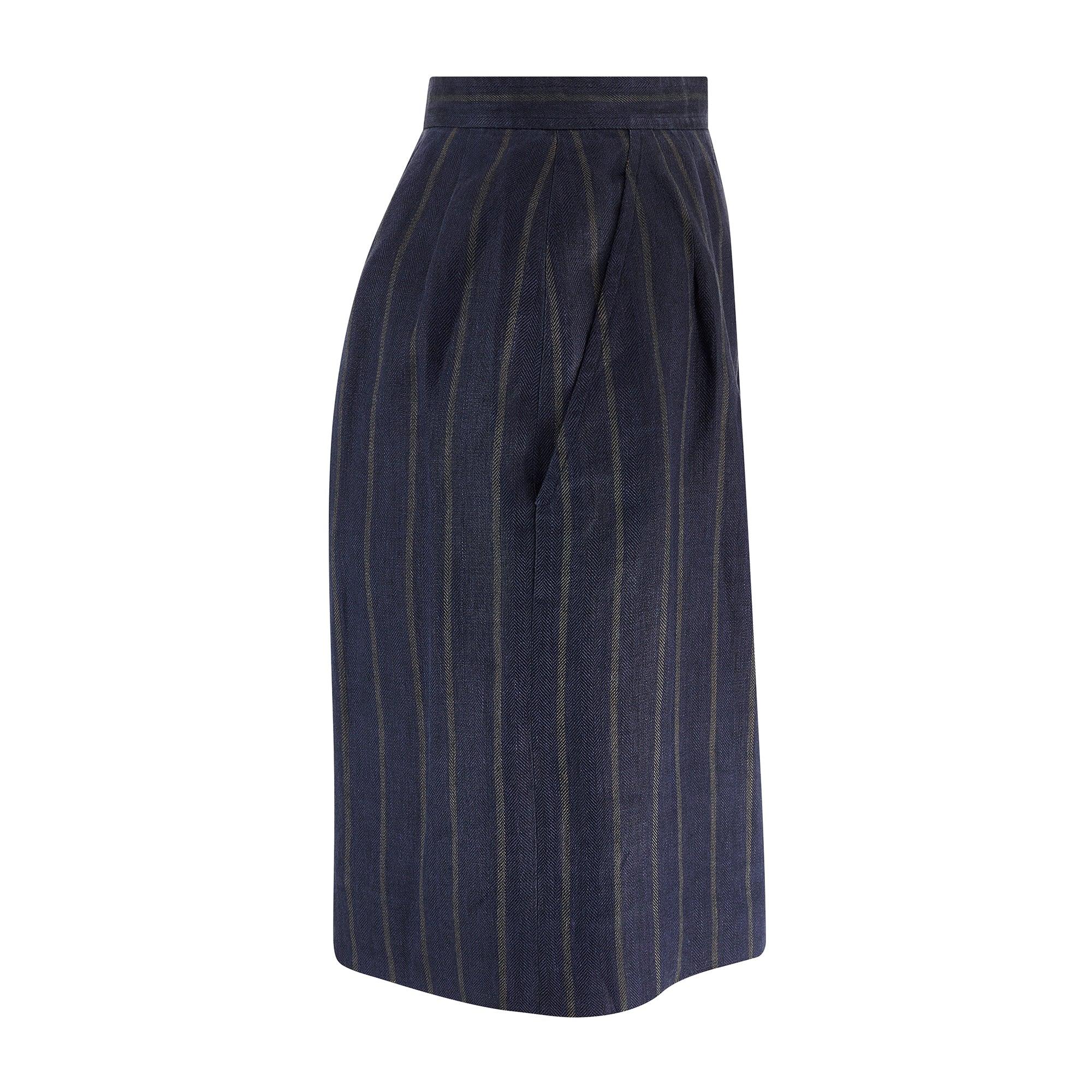 Women's 2000 Runway Alber Elbaz for Saint Laurent Navy Pinstripe Skirt Suit