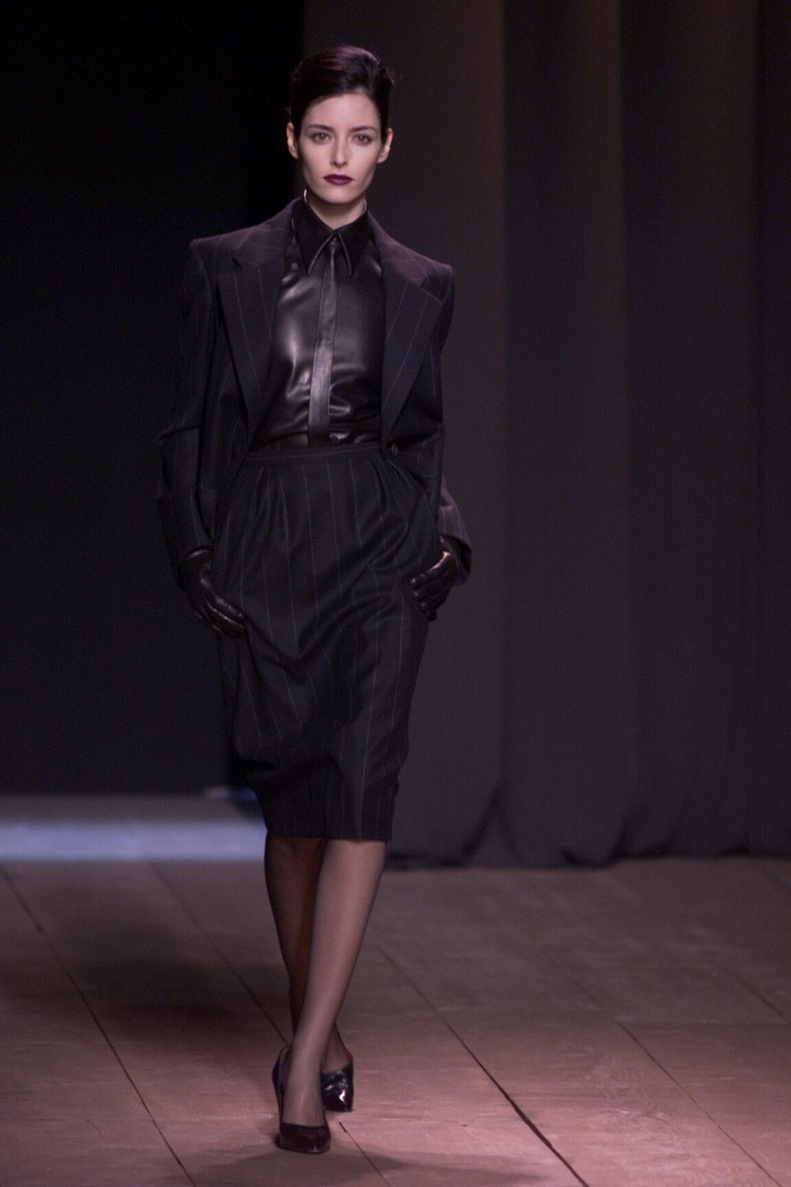 2000 Runway Alber Elbaz for Saint Laurent Navy Pinstripe Skirt Suit 3
