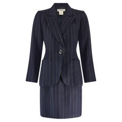 2000 Runway Alber Elbaz for Saint Laurent Navy Pinstripe Skirt Suit