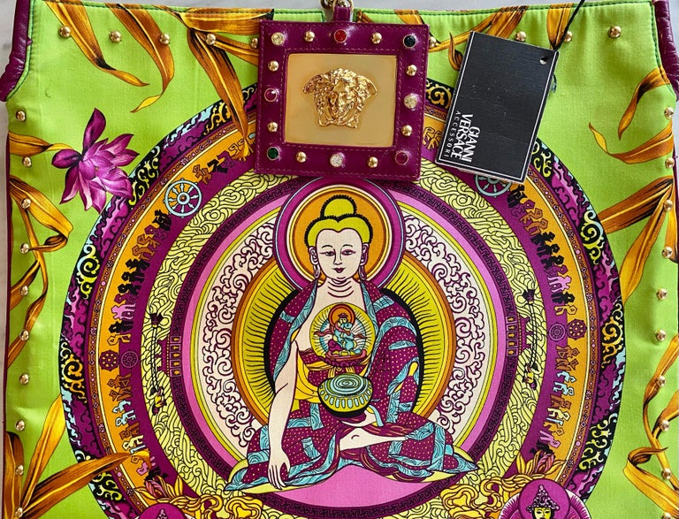 S/S 2000 Gianni Versace Vintage Buddha Jungle Print Flat Tote by