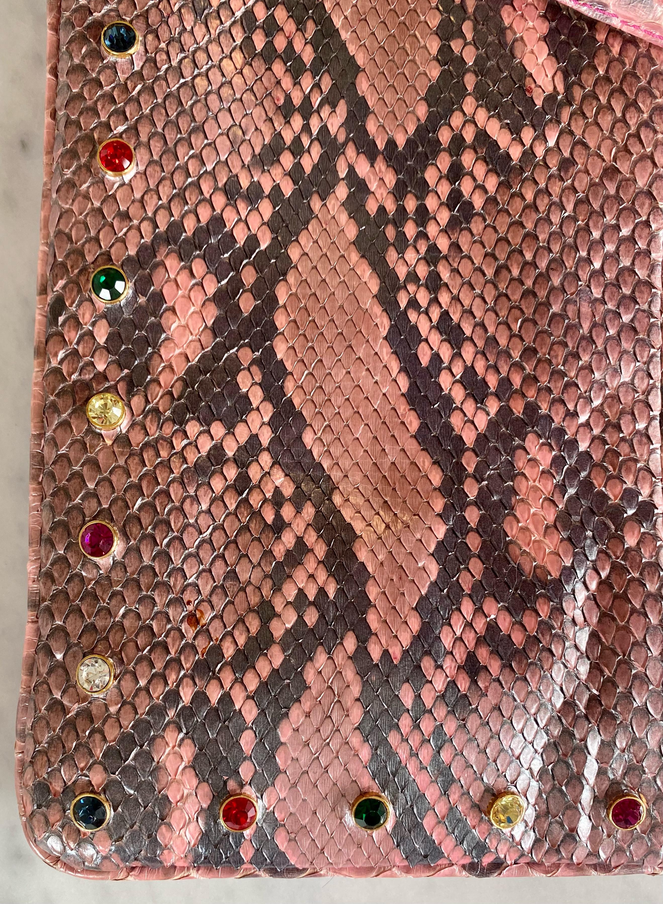 Brown S/S 2000 Gianni Versace Couture Vintage Pink Python Flat Tote Large by Donatella For Sale