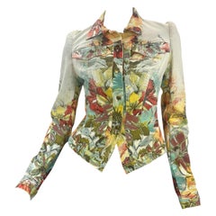 2000-s Vintage Roberto Cavalli Floral Denim Jacket Size S