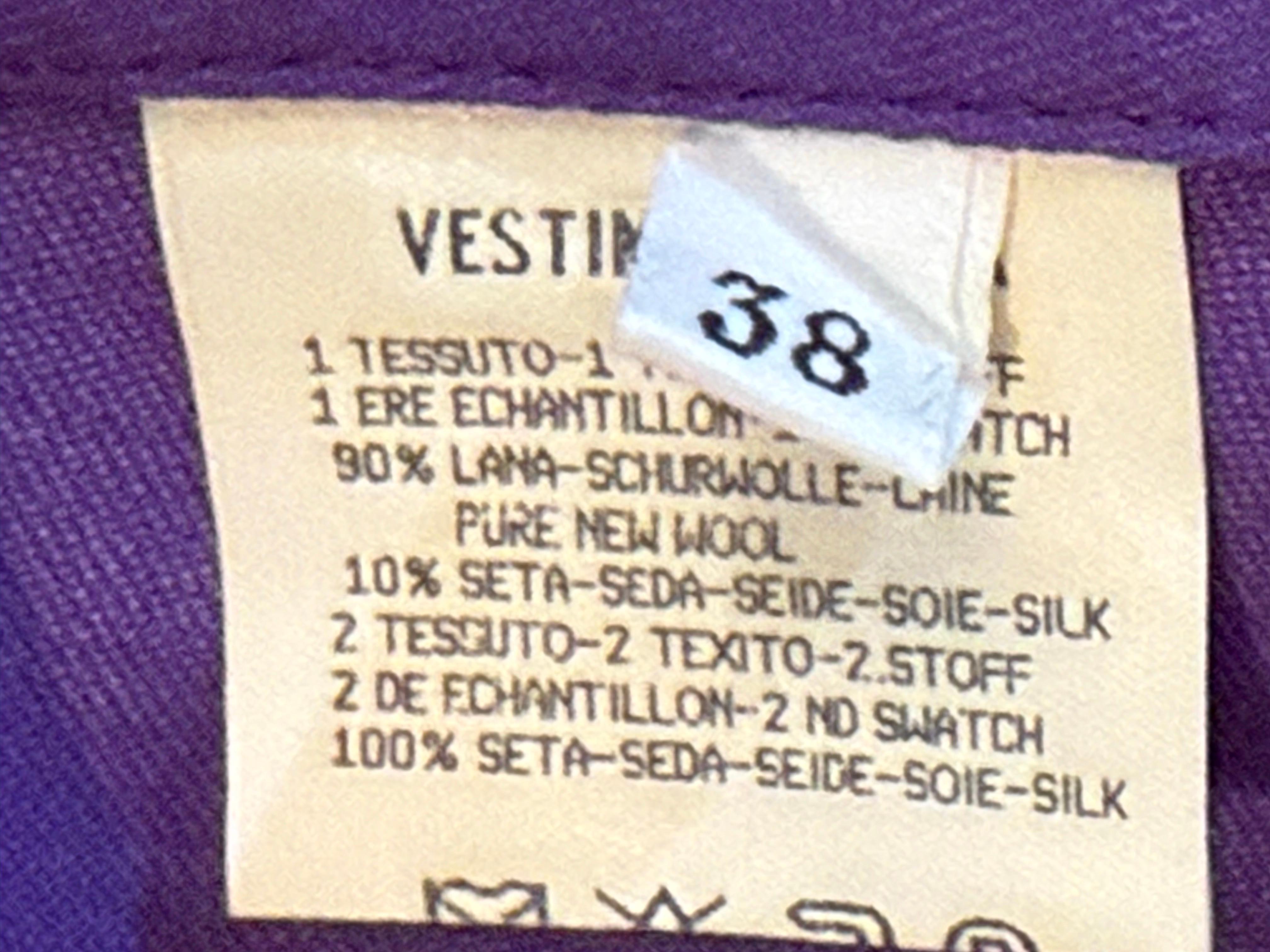 2000 Ungaro Vivid Purple Spring Weight Wool Gabardine Slacks w Chiffon Ruffles en vente 4