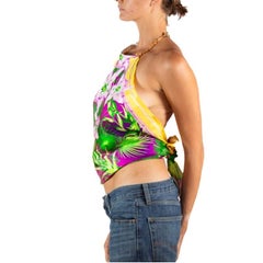 2000 Versace Gianni Purple & Green Yellow Silk Chain Medusa Scarf