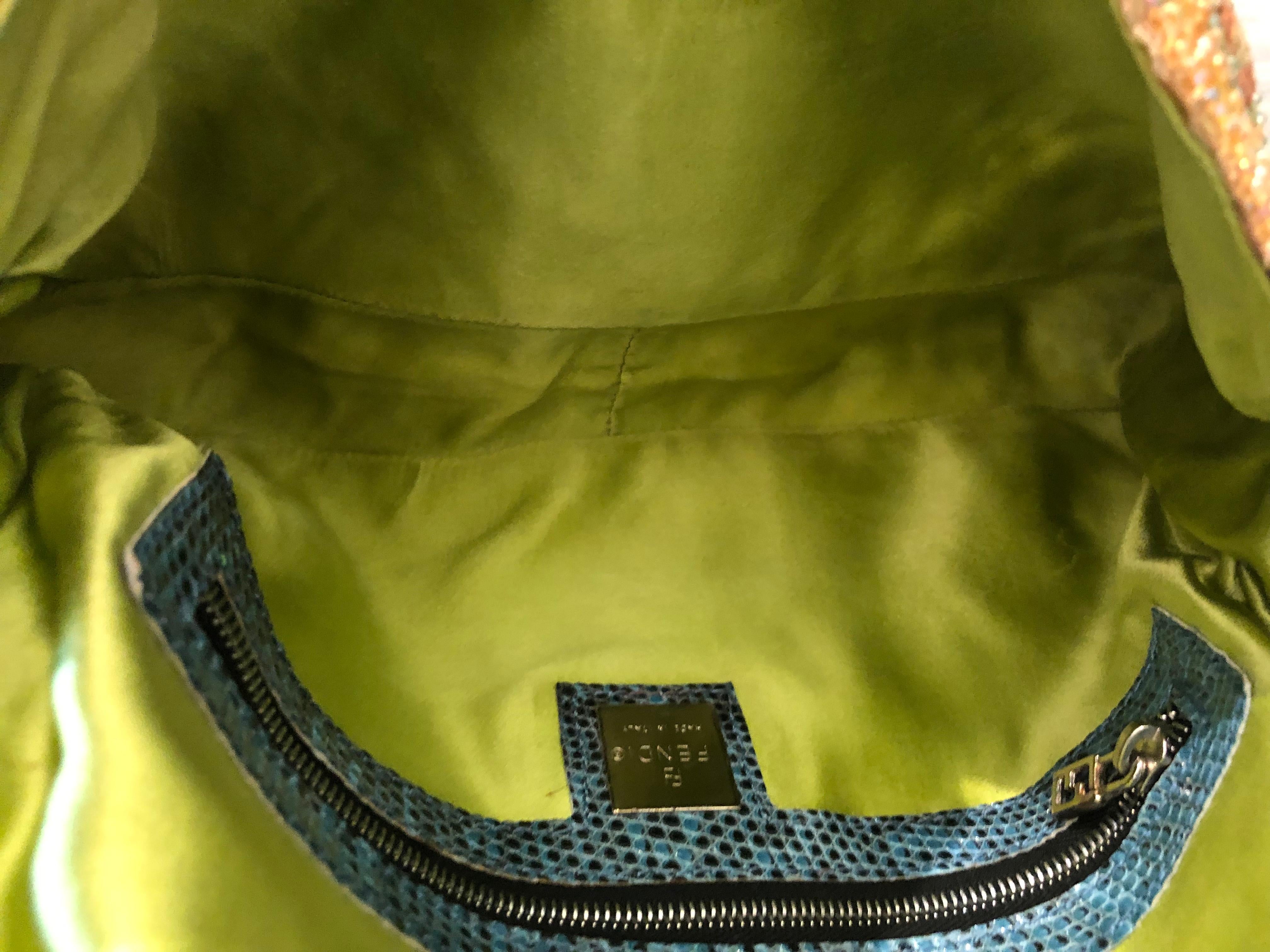 2000 Vintage FENDI Embroidery Beaded Baguette Shoulder Bag Multicolors 3