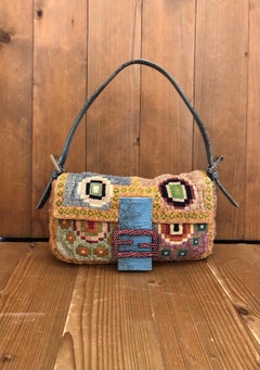 2000 Vintage FENDI Embroidery Beaded Baguette Shoulder Bag Multicolors