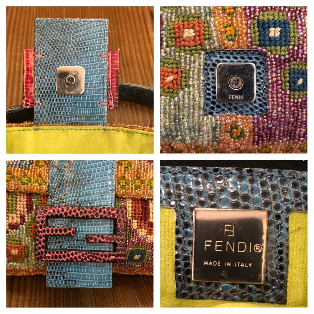 Women's 2000 Vintage FENDI Embroidery Beaded Baguette Shoulder Bag Multicolors