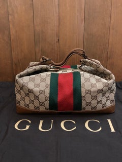 2000 Vintage GUCCI Brown GG Jacquard Vanity Hand Bag Limited Edition