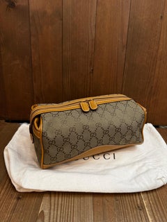 2000s Vintage GUCCI Monogram GG Jacquard Vanity Pouch Bag Khaki