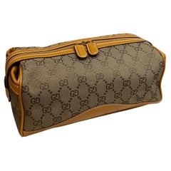 2000s Vintage Gucci Monogram GG Jacquard Vanity Pouch Bag Khaki