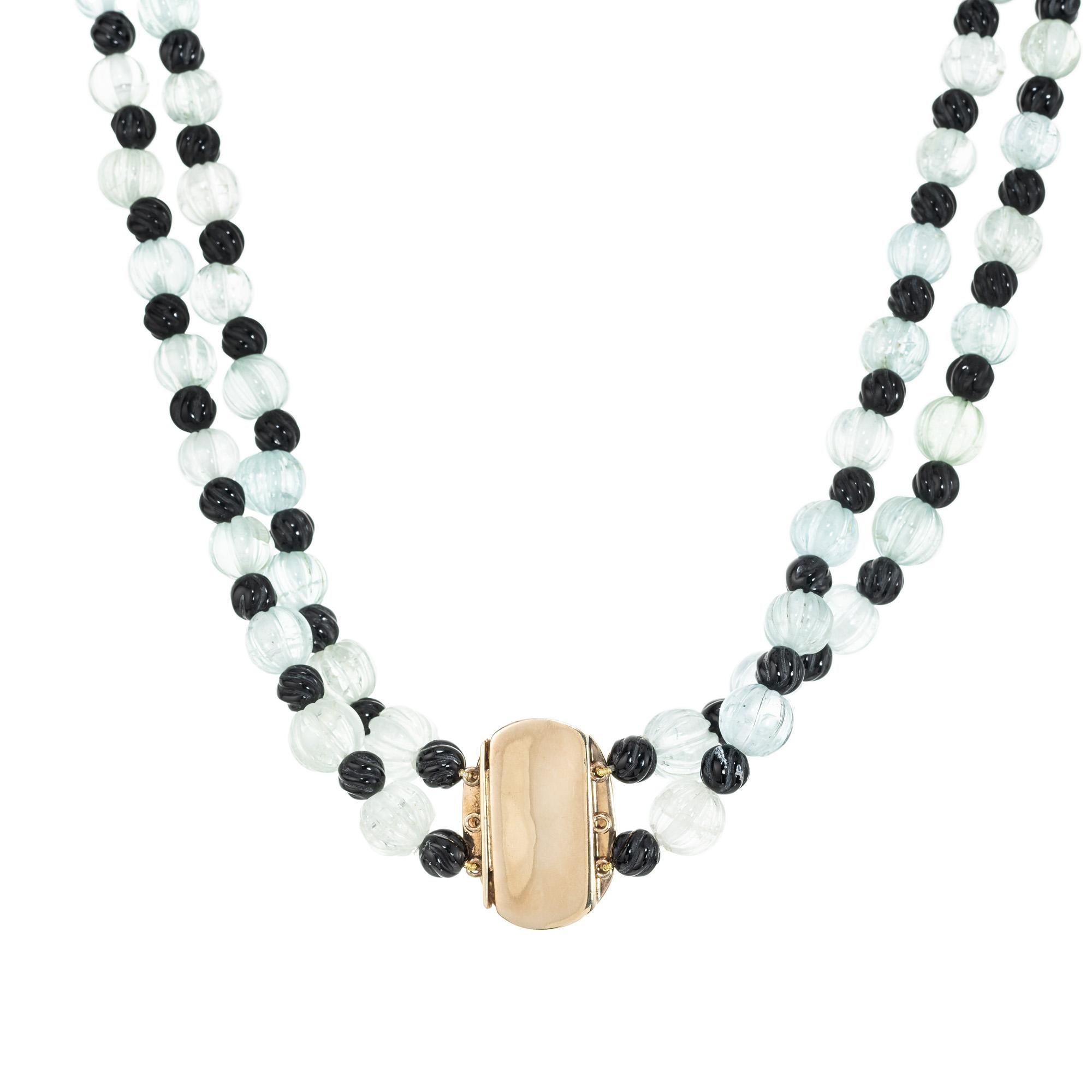Women's 200.00 Carats Natural Carved Aqua Onyx Two Strand Art Deco Necklace For Sale