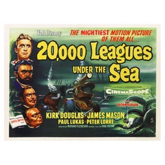 '20000 Leagues Under The Sea' Original Vintage British Quad Movie Poster, 1955
