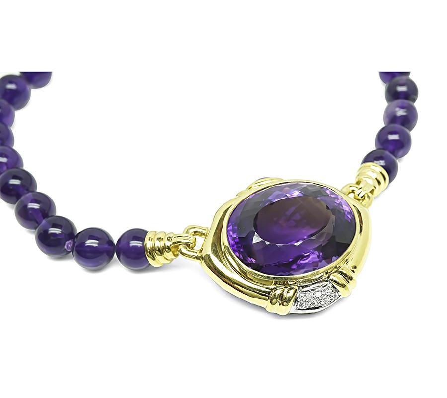200.00ct Amethyst Diamant Gold Halskette (Perle) im Angebot