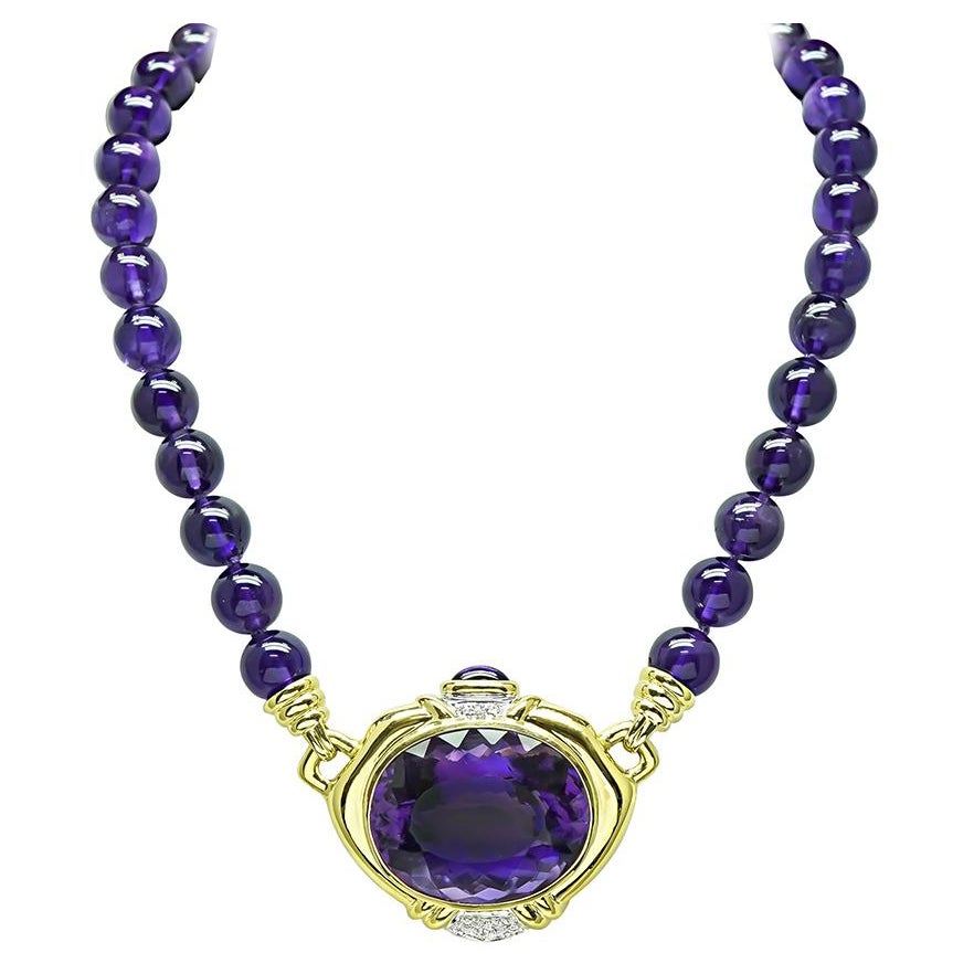 200.00ct Amethyst Diamant Gold Halskette im Angebot