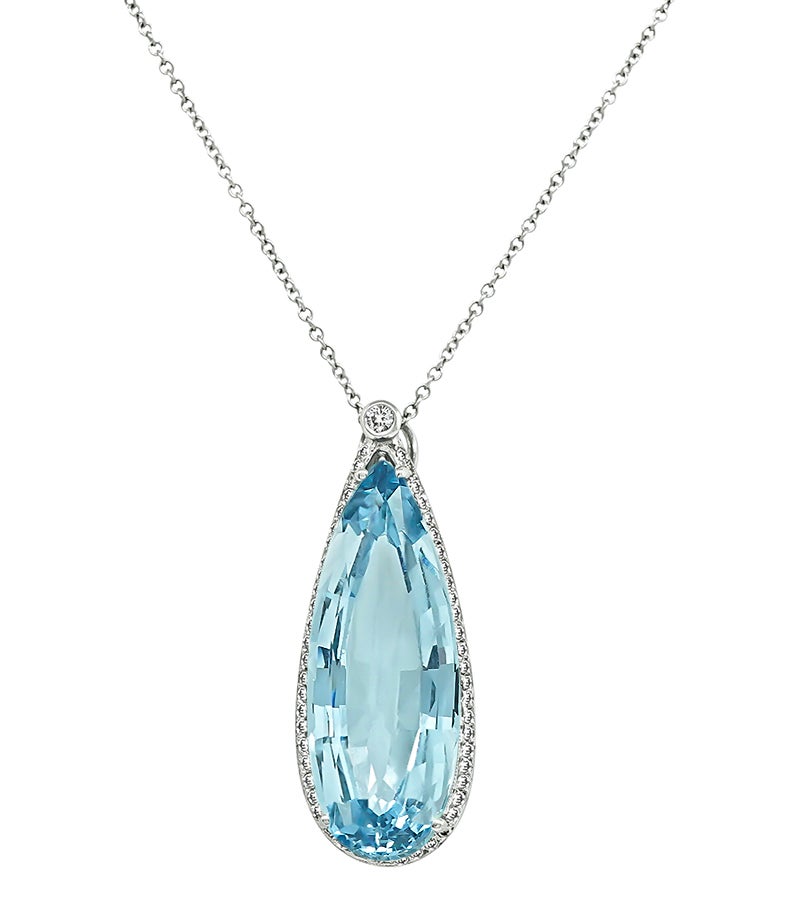 20.00ct Aquamarine 1.00ct Diamond Pendant Necklace