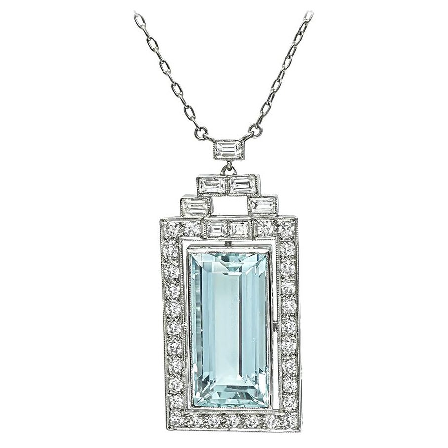 20.00ct Aquamarine 1.25ct Diamond Pendant Necklace