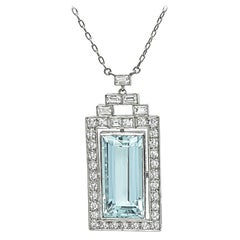 20.00ct Aquamarine 1.25ct Diamond Pendant Necklace