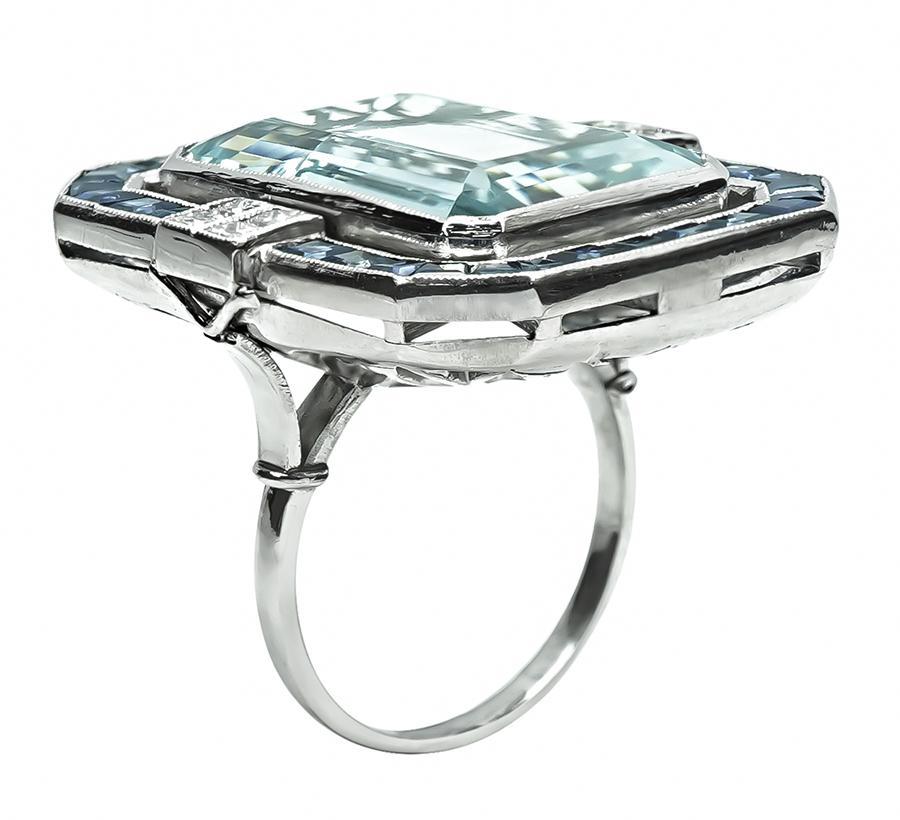 20.00ct Aquamarin 1.50ct Saphir Diamant Ring im Zustand „Gut“ im Angebot in New York, NY