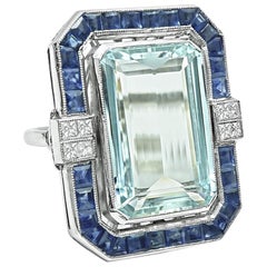 20.00ct Aigue-marine 1.50ct Saphir Bague Diamant