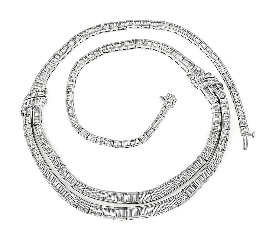 Baguette Cut 20.00ct Diamond Platinum Necklace For Sale