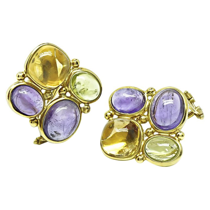 20.00ct Multi Color Gemstone Gold Earrings im Angebot