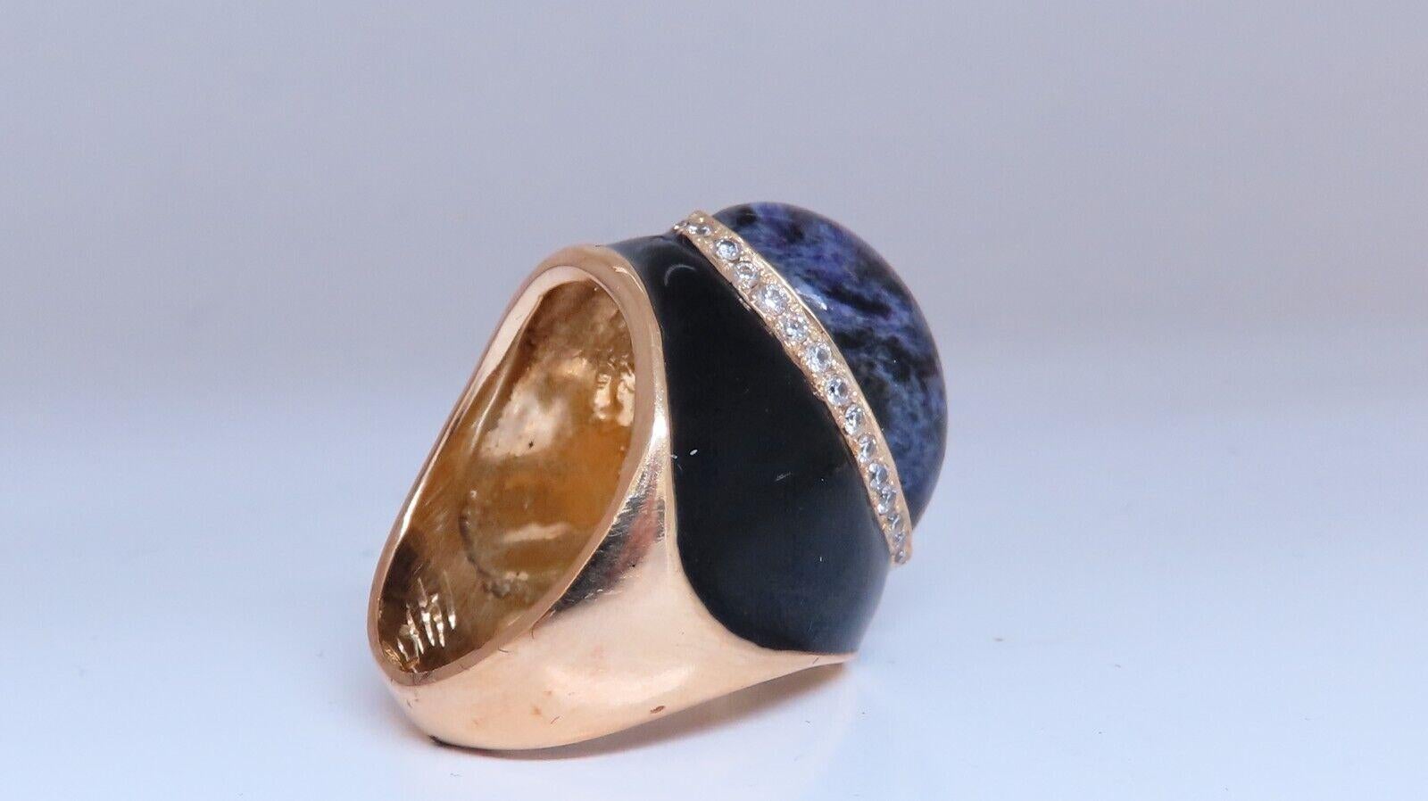 Cabochon 20.00ct. Natural Purple Jade .75ct. diamonds ring Vs-2 14kt gold For Sale
