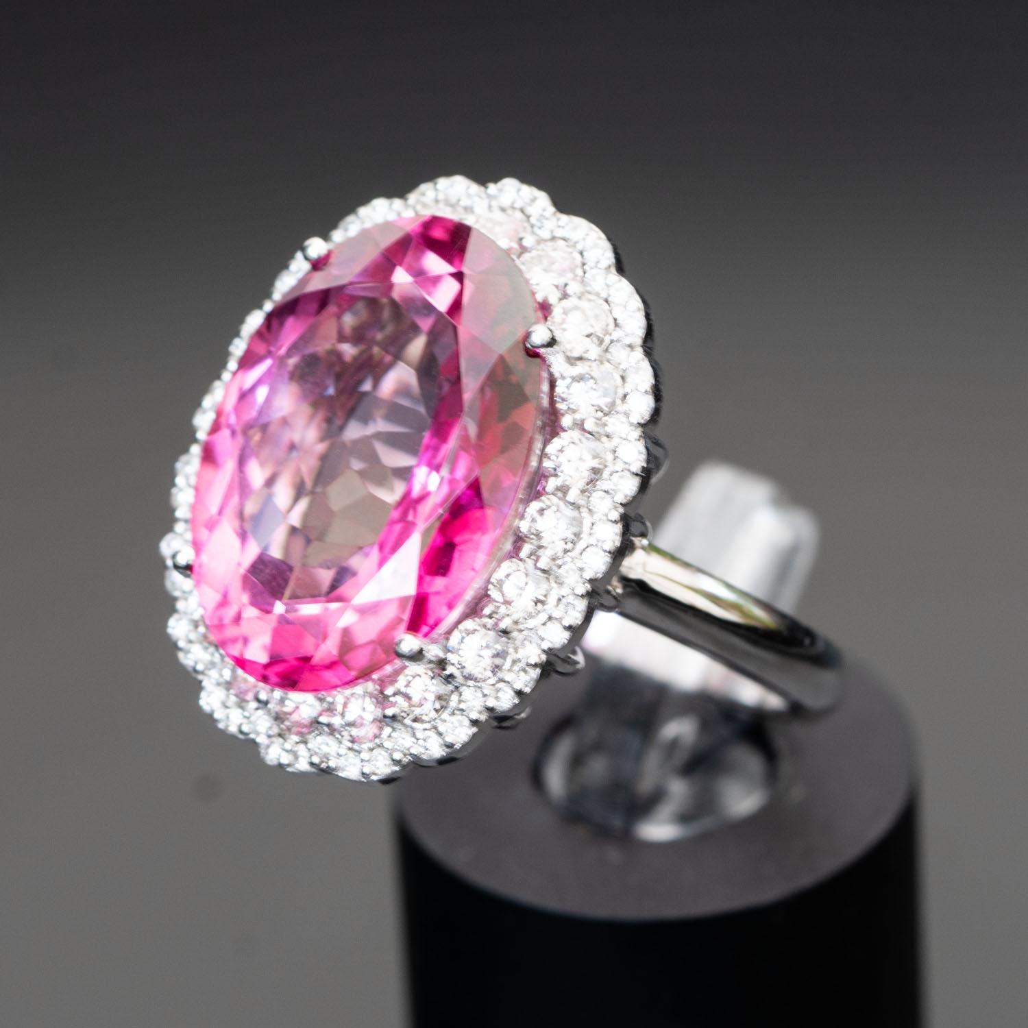 20.00ct Oval Rosa Topas Cocktail Ring 1,20ct natürliche Diamanten, Statement-Ring (Art déco) im Angebot
