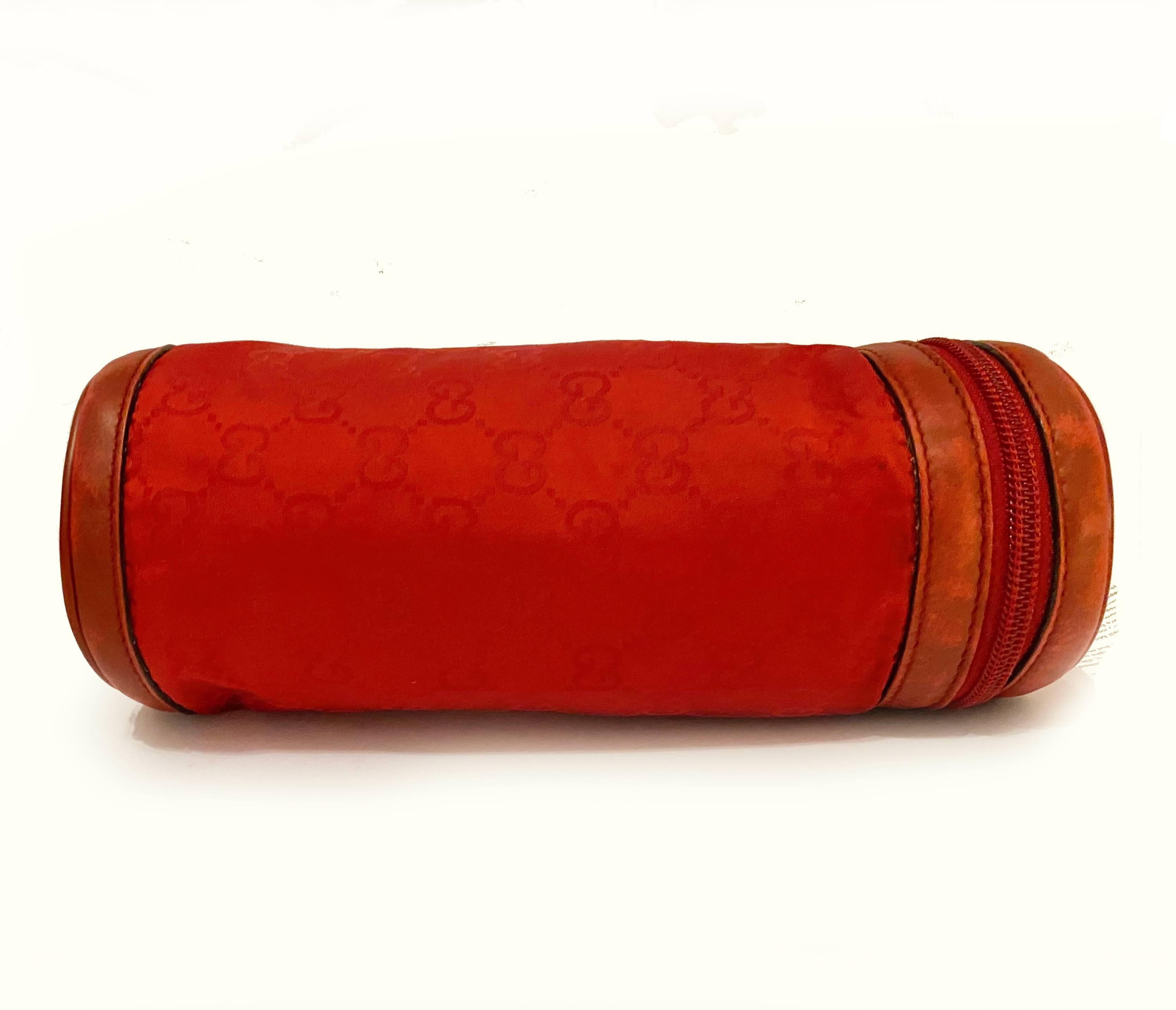 Women's or Men's 2000s Gucci Red Monogram Cloth Thermal Bottle Holder For Sale