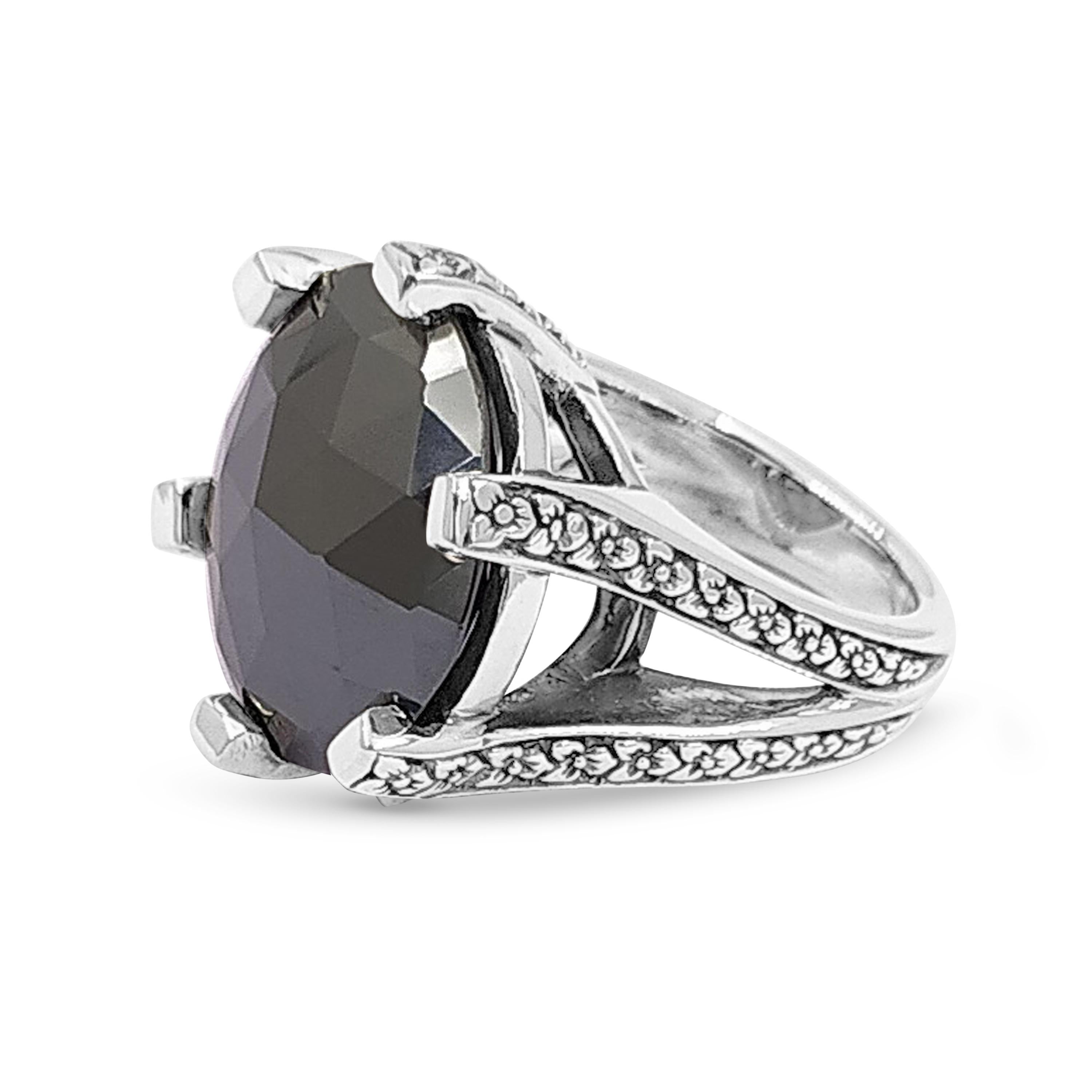 Modern 20.00Mm Round Facet Hematite Gemstone Ring In Ster For Sale