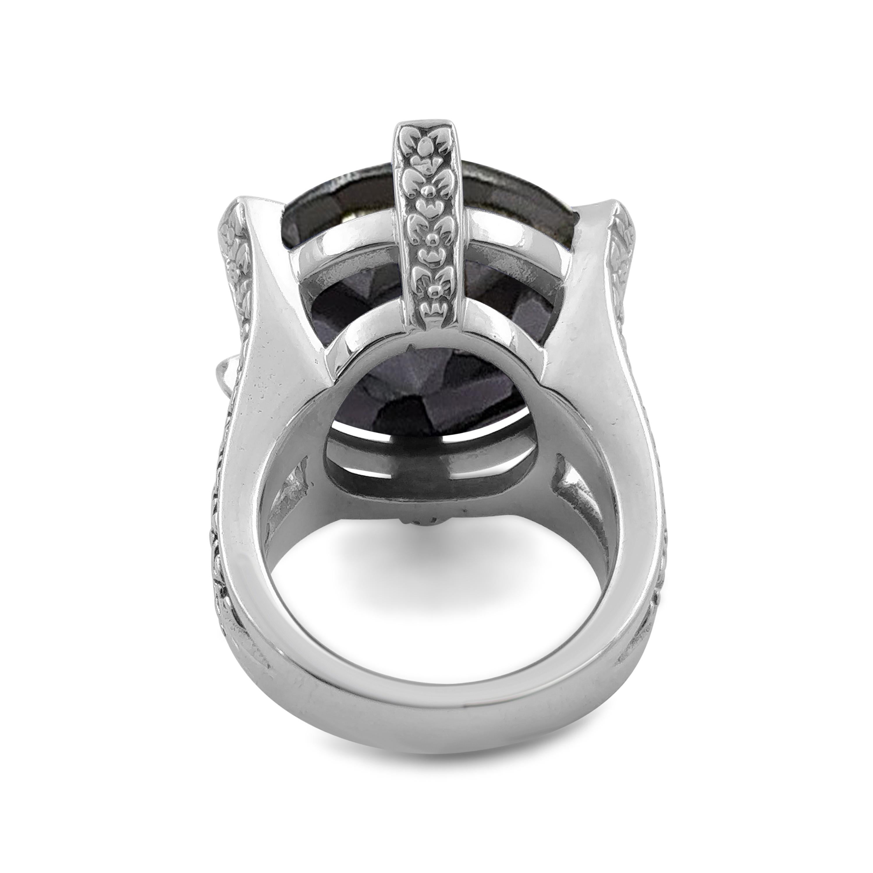 Round Cut 20.00Mm Round Facet Hematite Gemstone Ring In Ster For Sale