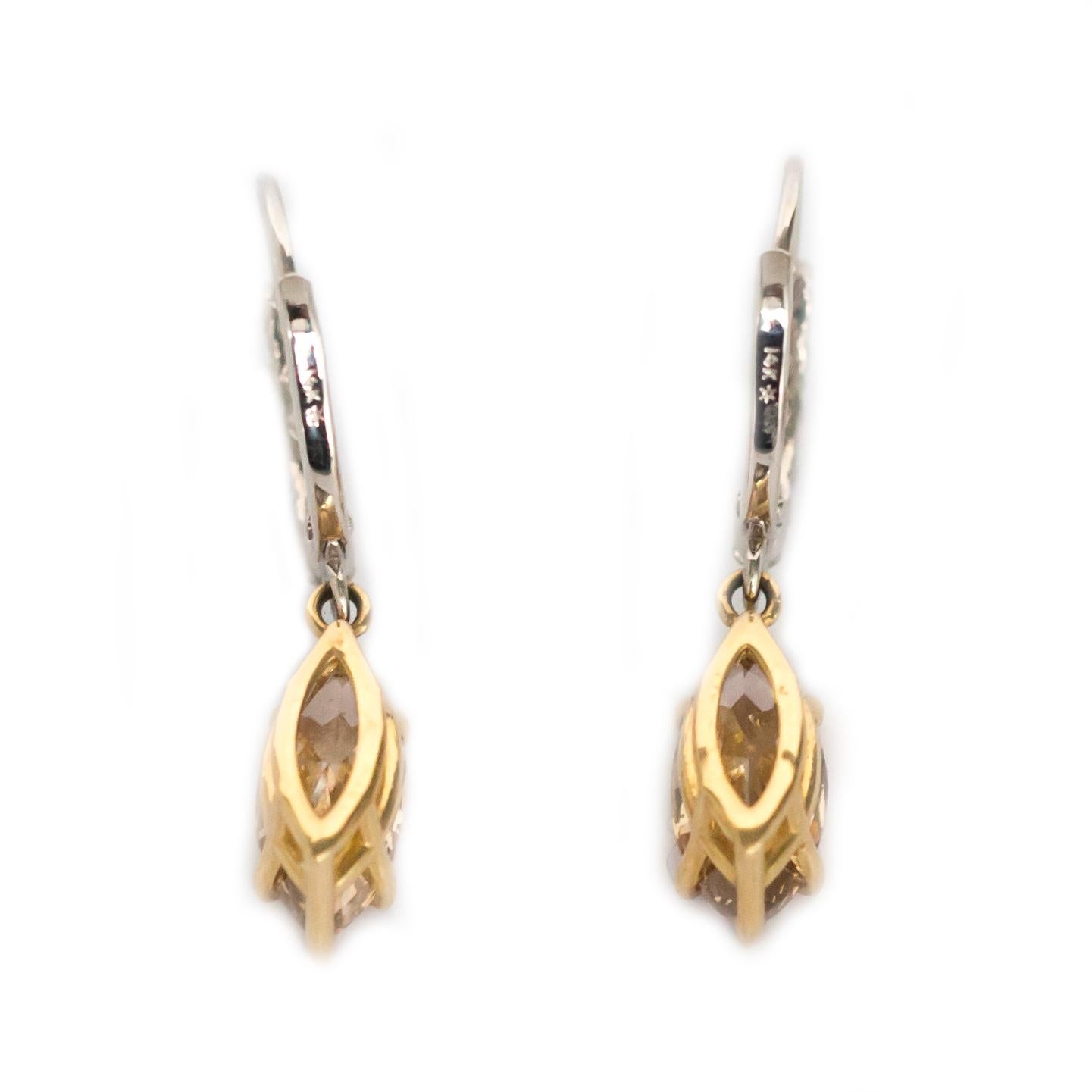 2000s 14 Karat White Gold 1.95 Total Carat Weight Marquise Cut Diamond Earrings In Good Condition In Atlanta, GA