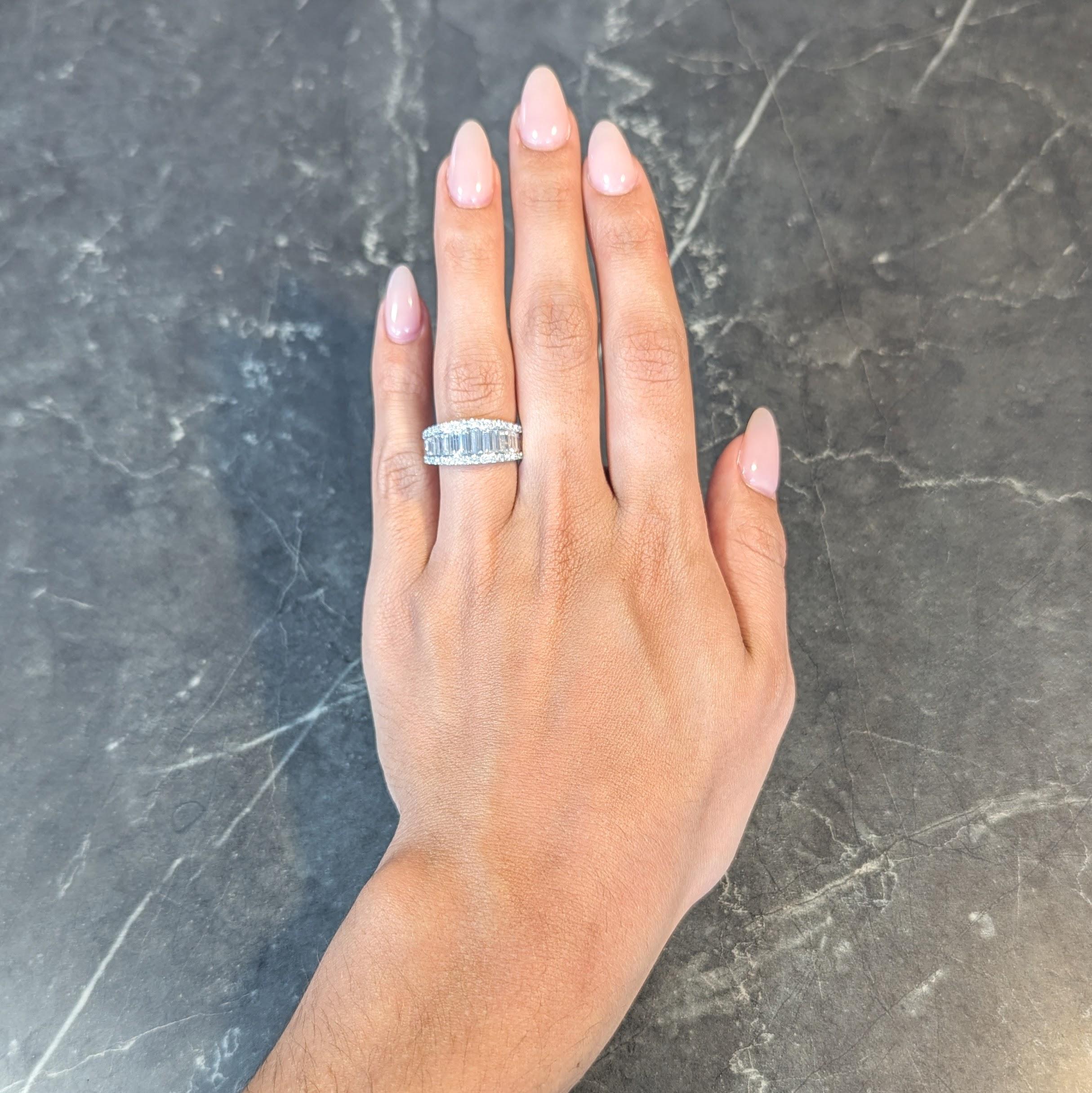 2000's 1.59 CTW Baguette Cut Diamond 14 Karat White Gold Channel Band Ring In Excellent Condition In Philadelphia, PA