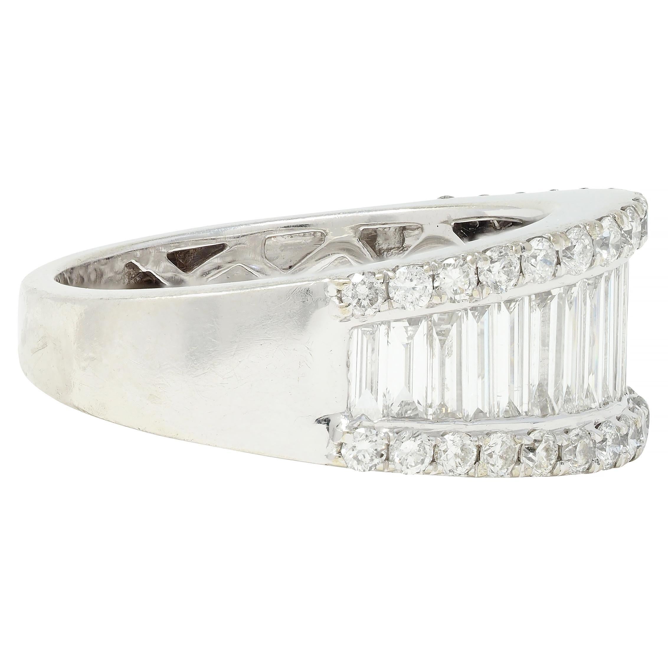 Women's or Men's 2000's 1.59 CTW Baguette Cut Diamond 14 Karat White Gold Channel Band Ring