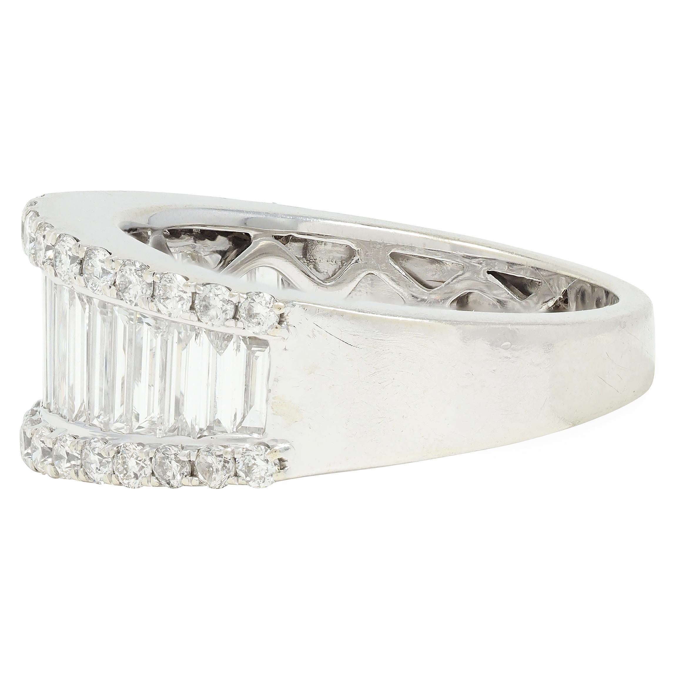 2000's 1.59 CTW Baguette Cut Diamond 14 Karat White Gold Channel Band Ring 2
