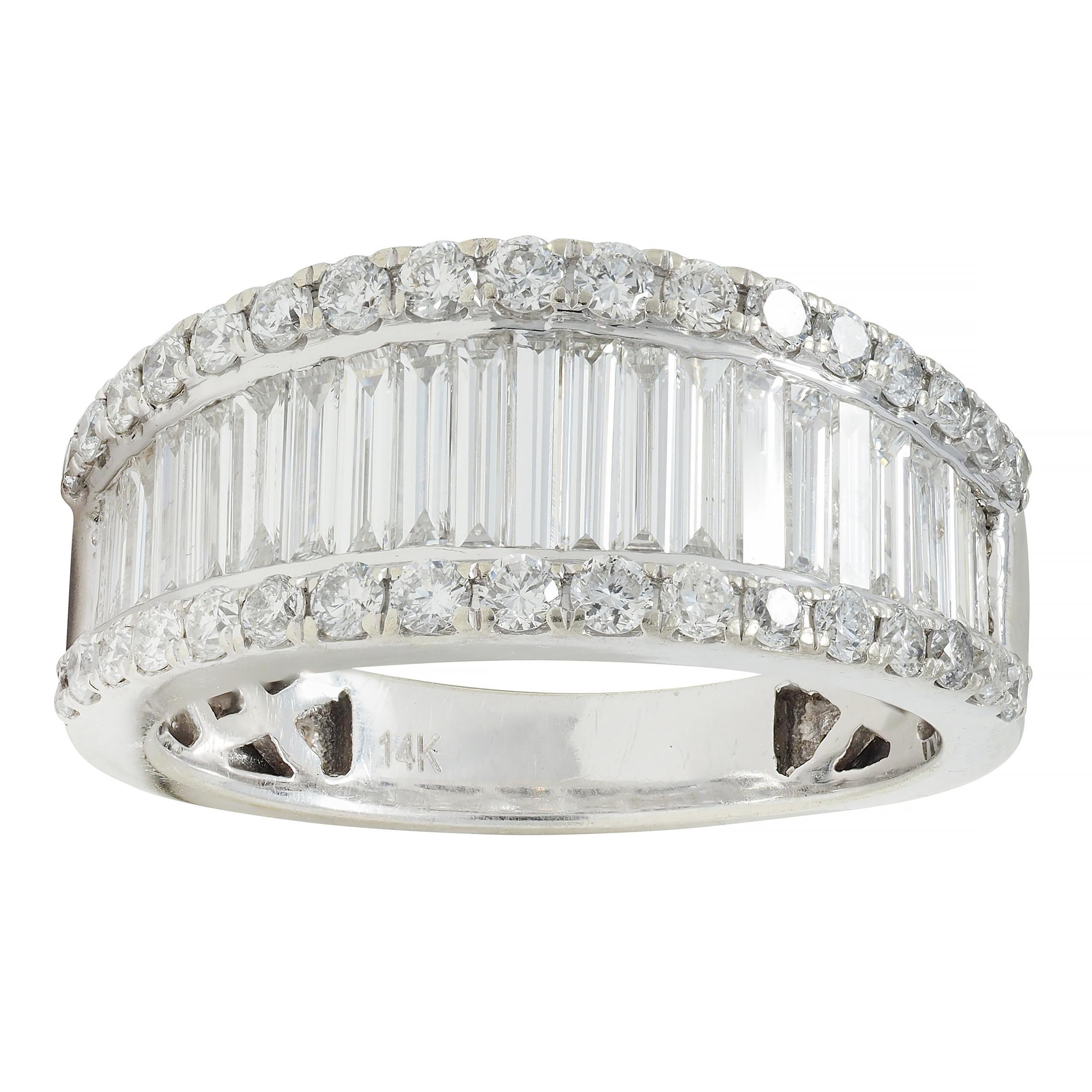 2000's 1.59 CTW Baguette Cut Diamond 14 Karat White Gold Channel Band Ring 5