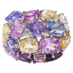 2000's 17.00 CTW Multi-Colored Sapphire 18 Karat White Gold Dome Cocktail Ring