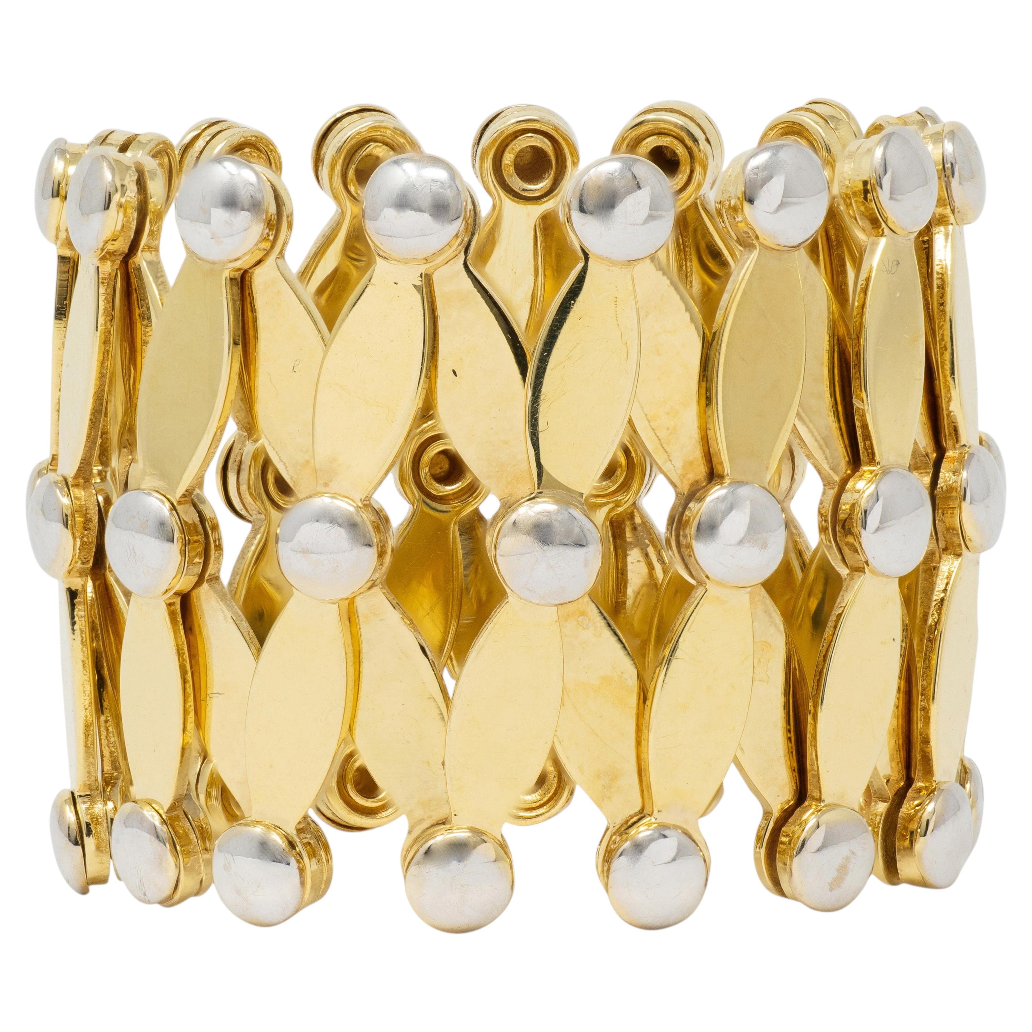 2000's 18 Karat Two-Tone Yellow Gold Expanding Universal Bracelet Ring For Sale