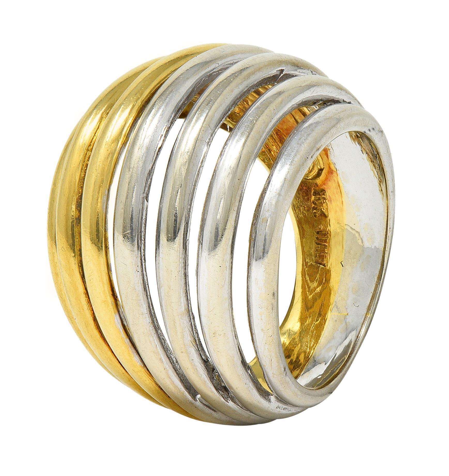 Anello a cupola a filo vintage in oro giallo e bianco a due tonalità, anni 2000, 18 carati in vendita 5