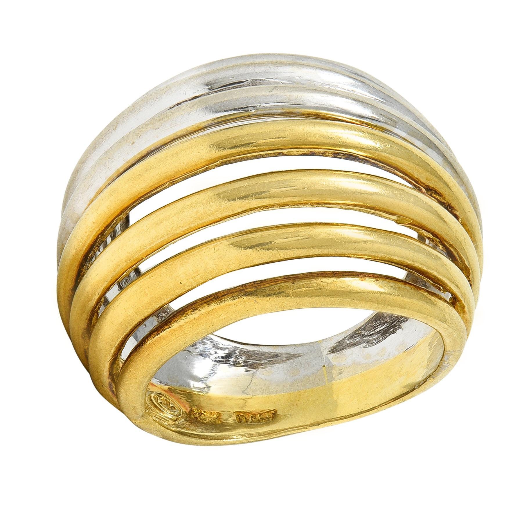 Anello a cupola a filo vintage in oro giallo e bianco a due tonalità, anni 2000, 18 carati in vendita 3
