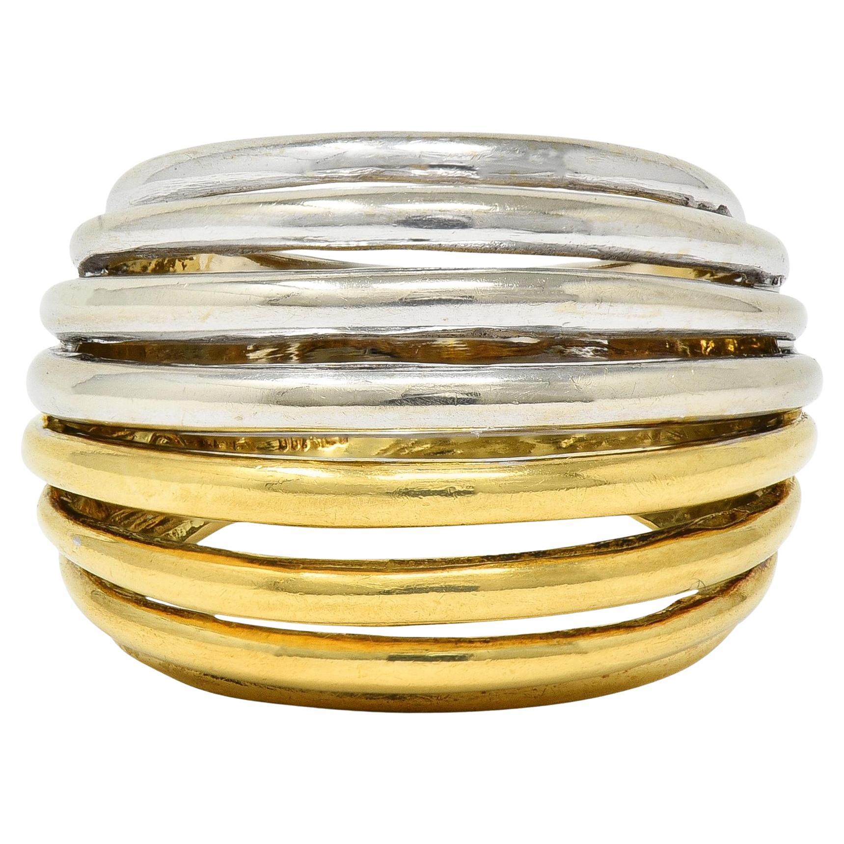 Anillo de cúpula de alambre vintage de oro blanco amarillo bicolor de 18 quilates de los años 2000
