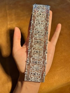 2000s 18K White Gold Wide Diamond Bracelet – Architectural Design, 84.6g