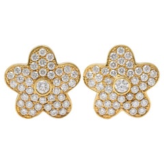 Moderne Blumen-Ohrringe aus 18-karätigem Gelbgold mit Diamanten (1,90 CTW) aus den 2000er Jahren