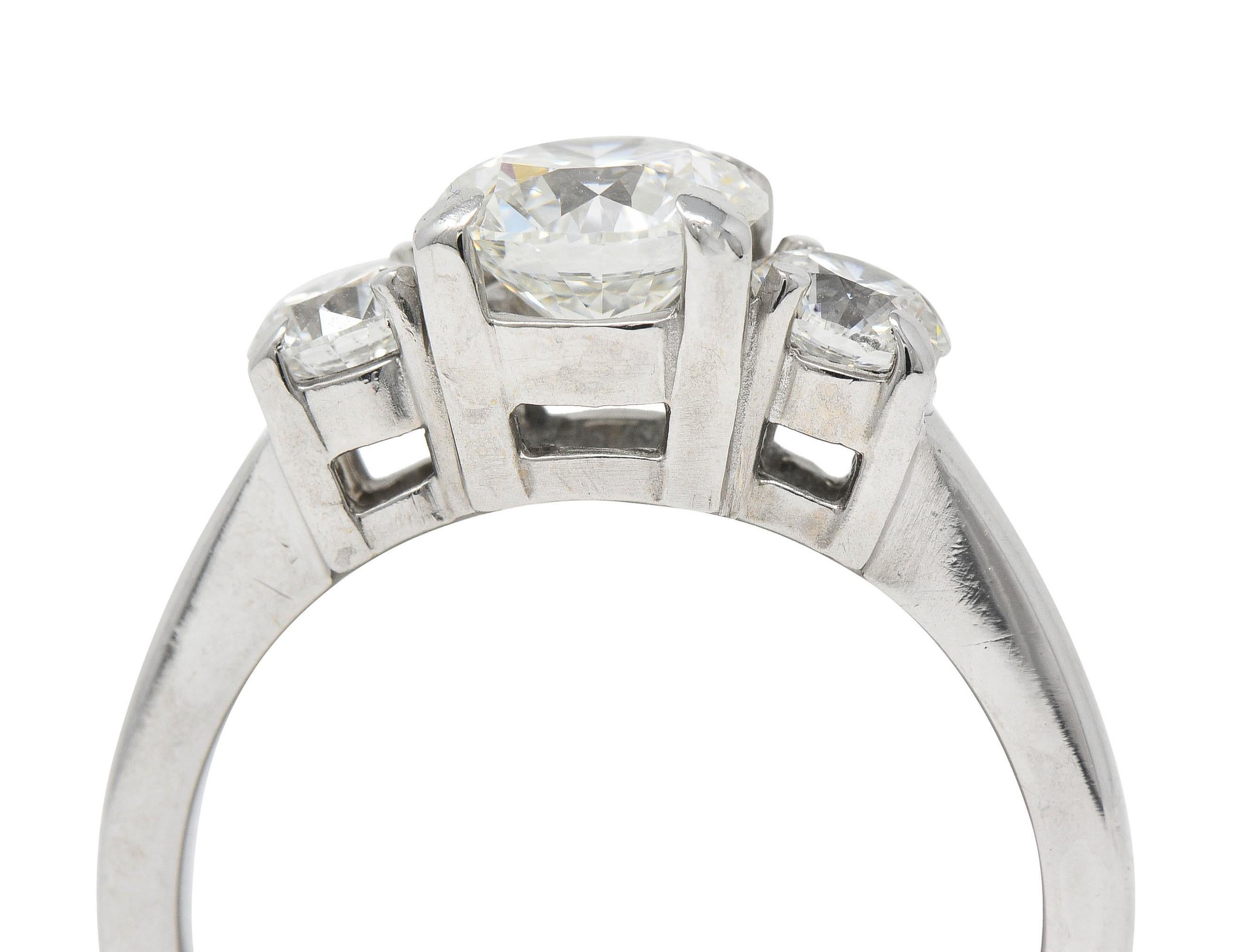 2000's 2.30 CTW Diamond 14 Karat White Gold Three Stone Engagement Ring GIA For Sale 5