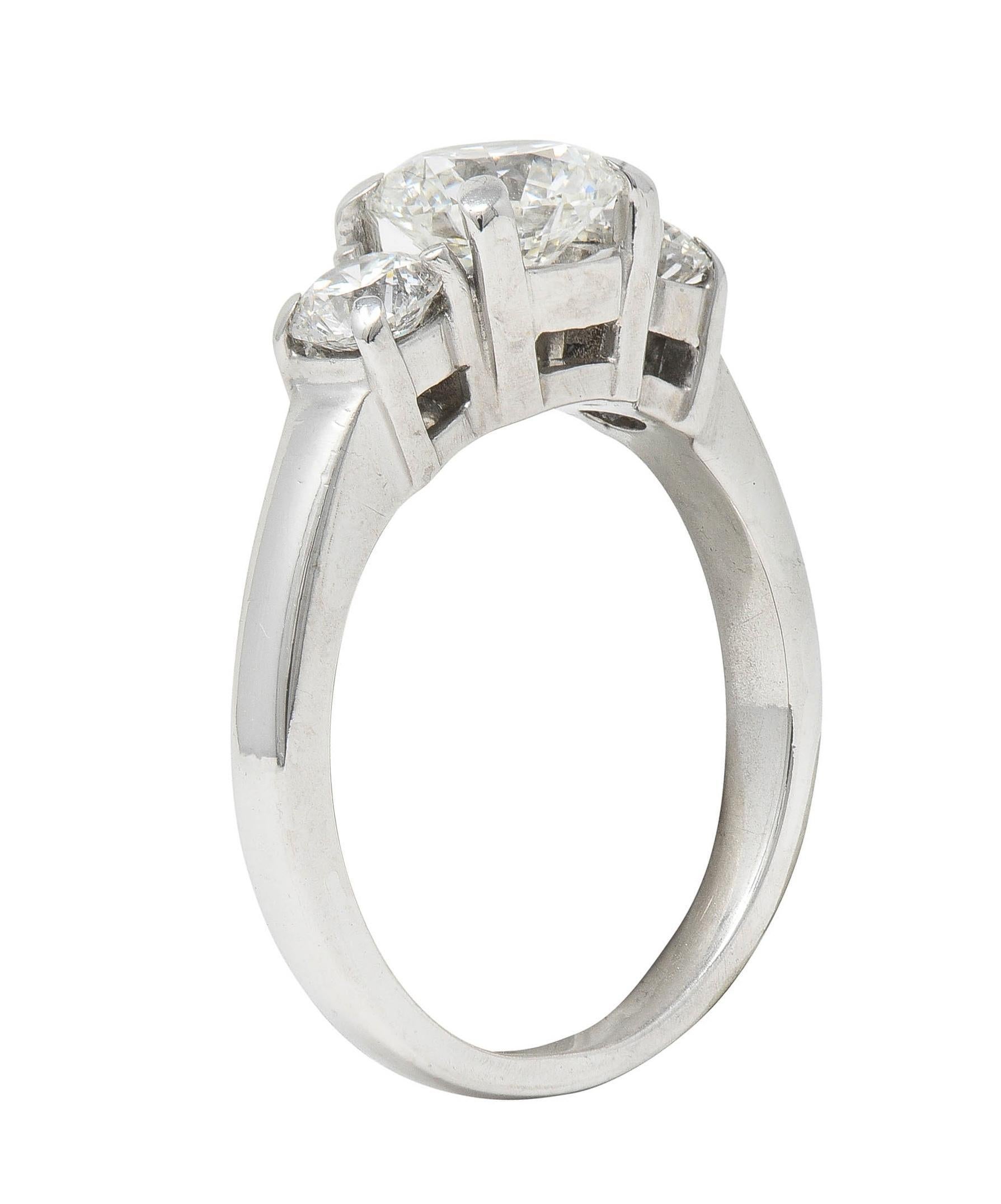 2000's 2.30 CTW Diamond 14 Karat White Gold Three Stone Engagement Ring GIA For Sale 6