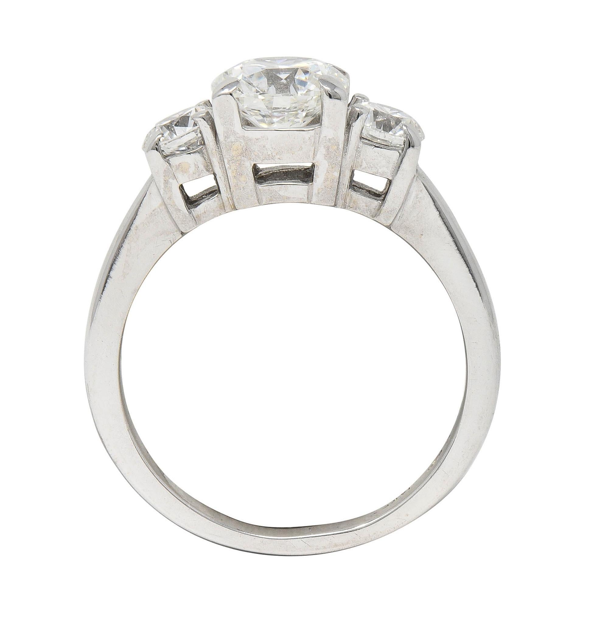 2000's 2.30 CTW Diamond 14 Karat White Gold Three Stone Engagement Ring GIA For Sale 7