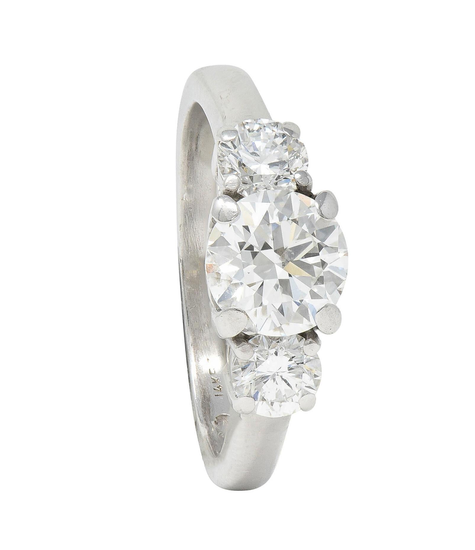 2000's 2.30 CTW Diamond 14 Karat White Gold Three Stone Engagement Ring GIA For Sale 8