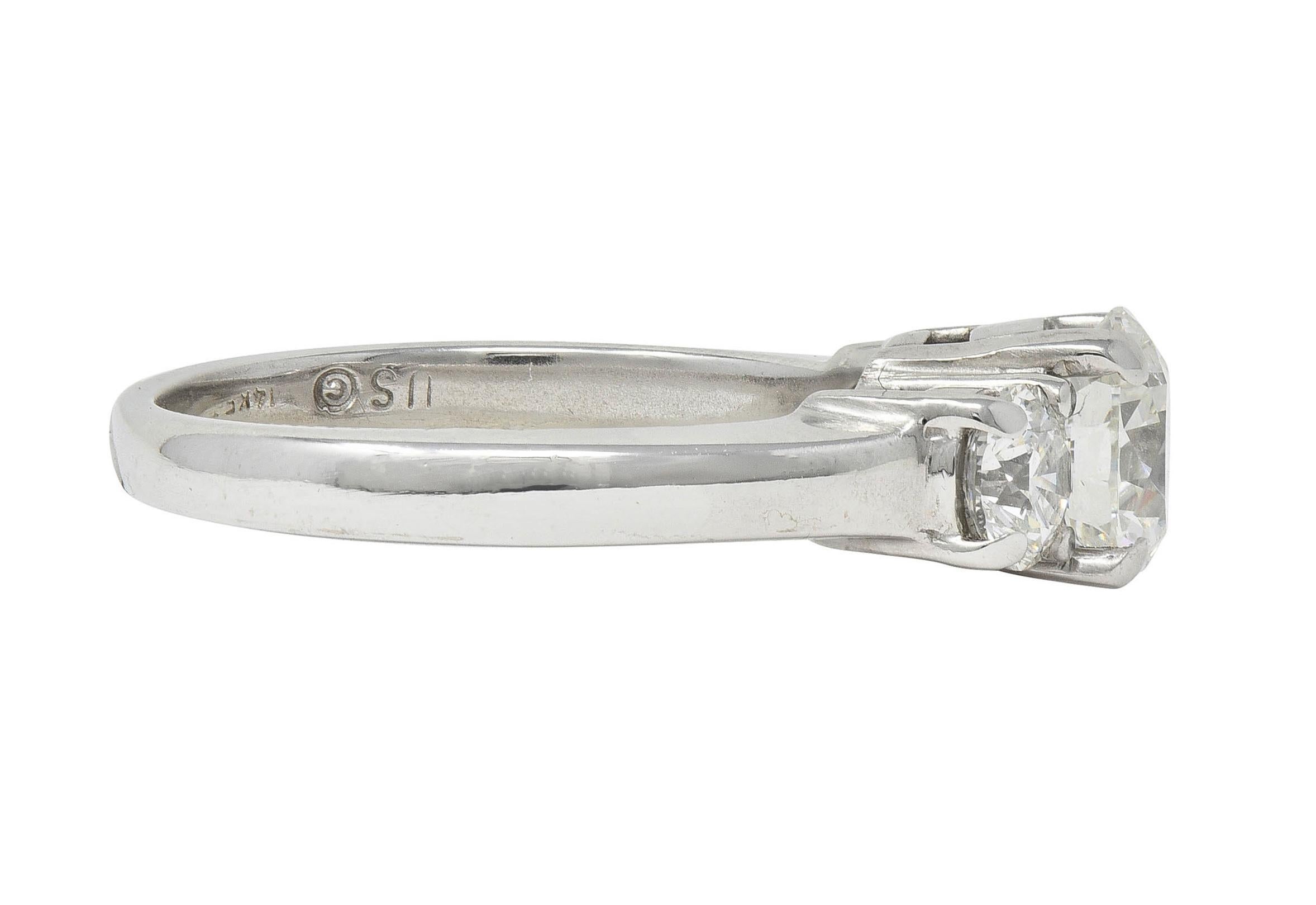2000's 2.30 CTW Diamond 14 Karat White Gold Three Stone Engagement Ring GIA In Excellent Condition For Sale In Philadelphia, PA